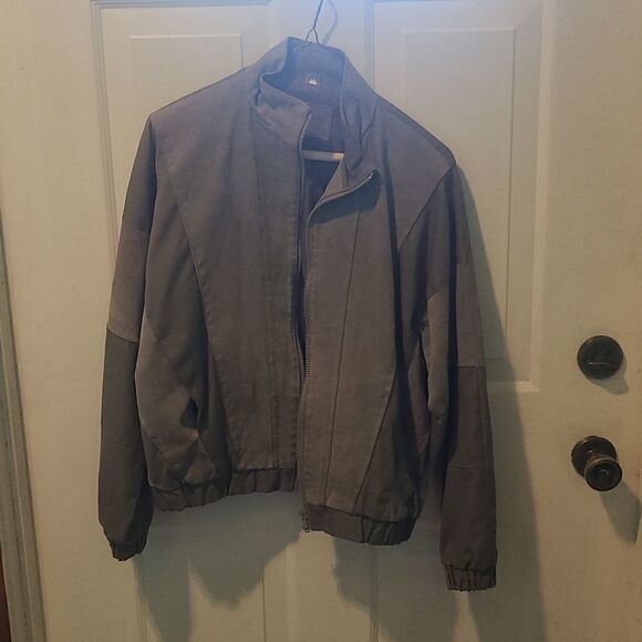 Size 11 Stylman International Grey Cotton and Leather Patchwork Jacket - Picture 1 of 10